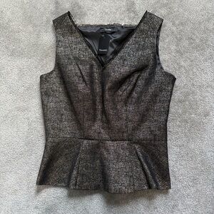 Tahari Black Metallic Tweed Peplum sleeveless blouse tank top